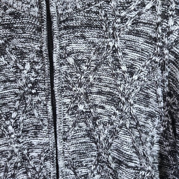 American Stitch Sweater Jacket Large Sherpa Lined Full Zip Black and White Knit - Picture 3 of 11